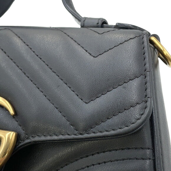 Gucci GG Marmont Top Handle Bag Chevron Chain Shoulder Bag Black - Picture 7 of 7